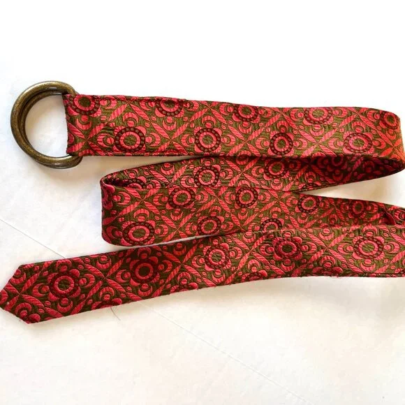 J.CREW‎ Sz S - M Silk Multicolor Textured Floral Belt D Ring Buckle - Picture 4 of 5